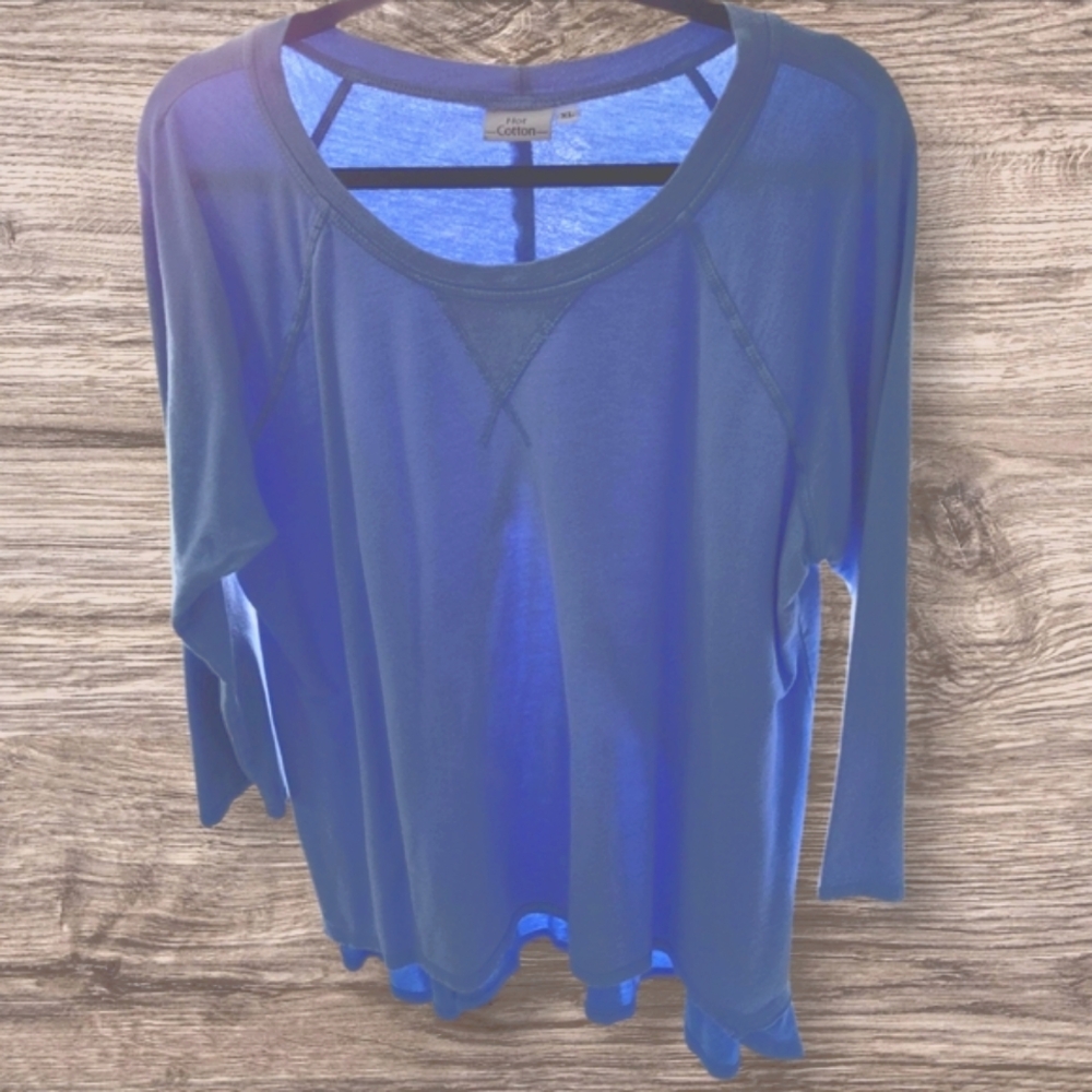 Hot Cotton Blue 3/4 Sleeve Relaxed Knit  XL